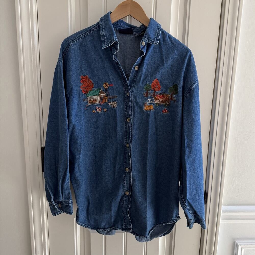 Vintage Solutions Casualwear Embroidery Women’s Fall Harvest Button Up Size L